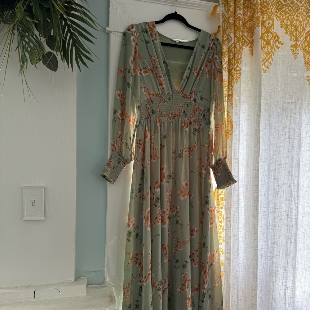 Floral Sage Green Maxi Dress